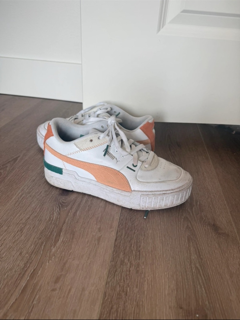 Puma White Sneakers with Peach & Green Accents